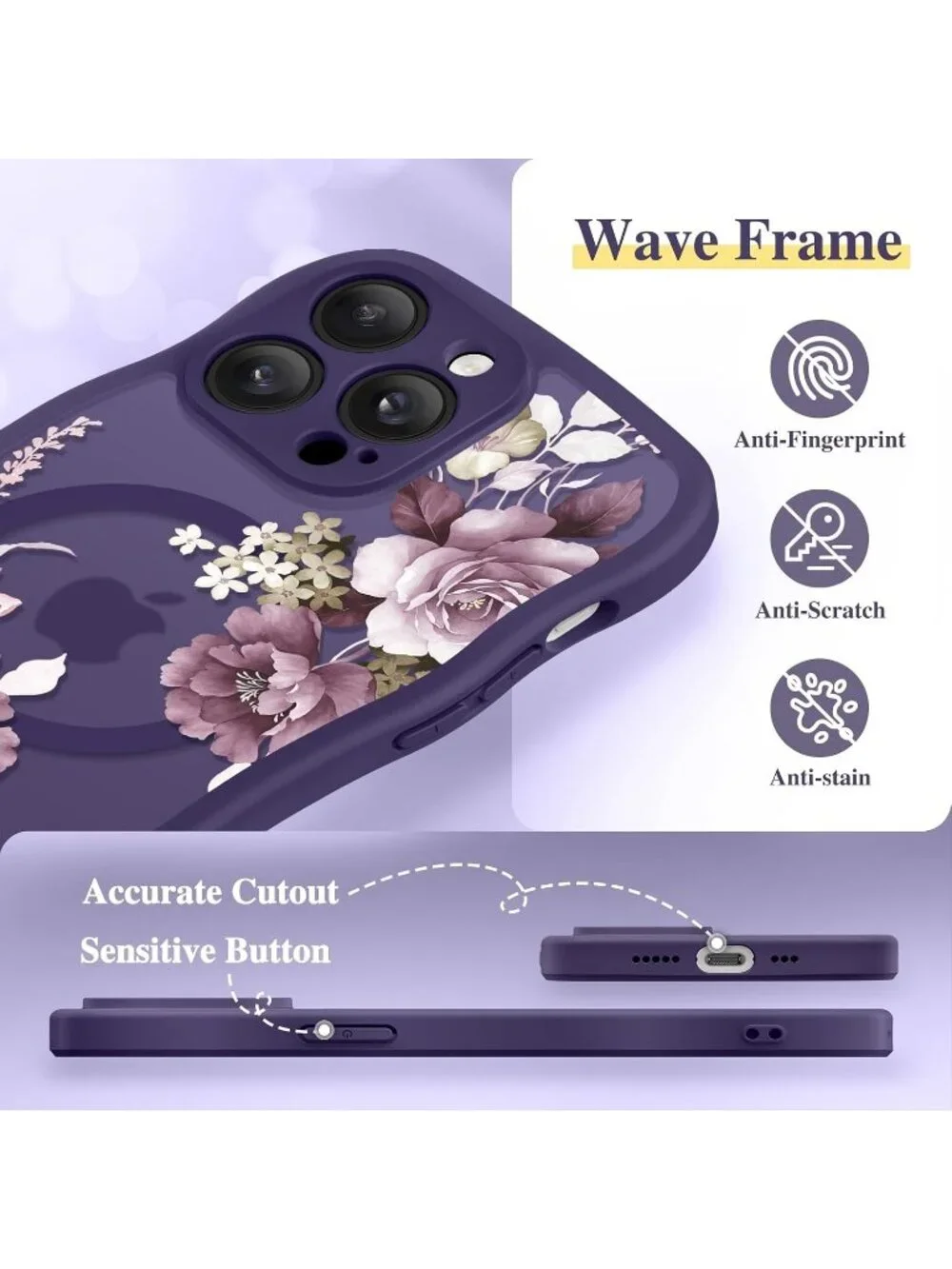 iPhone 14 Pro Cherry Blossoms/Deep Purple Compatible MagSafe Translucent Case
